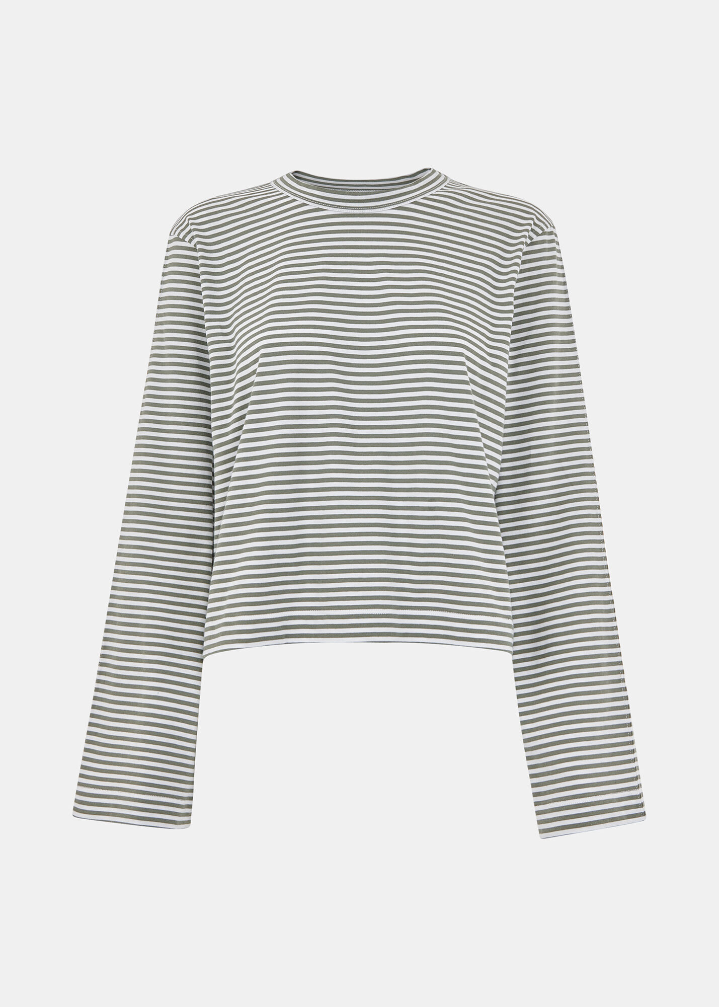 Khaki/Multi Stripe Crop Long Sleeve Tee | WHISTLES | Whistles US |
